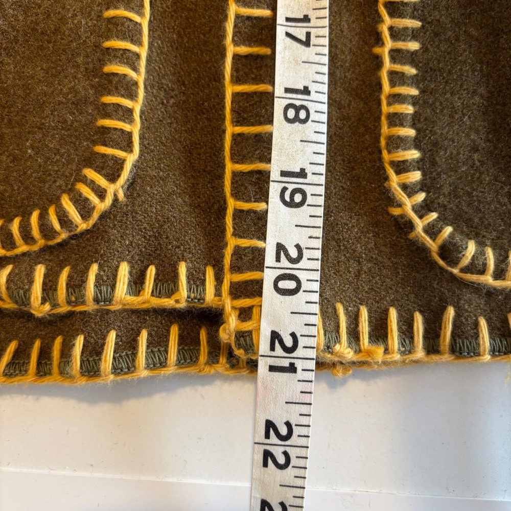Handcrafted Olive Green Wool Hooded Cropped Bog Jacket with Yellow Stitching | L - Picture 14 of 16